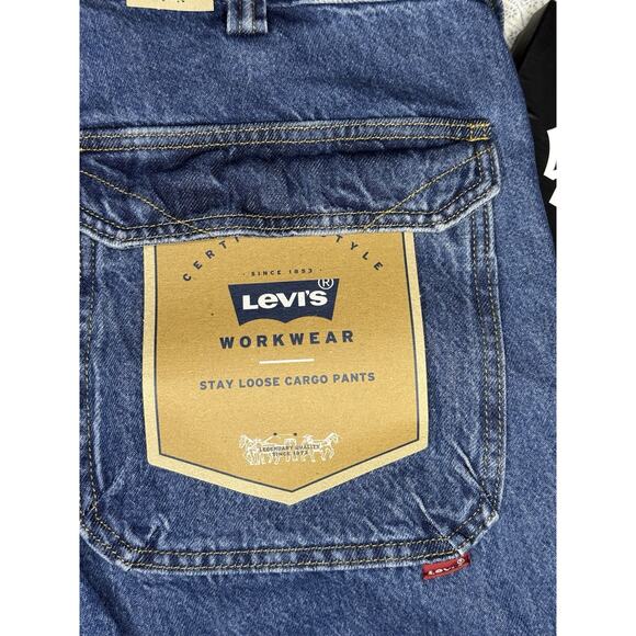 LEVI'S Jeans Mens 38x32 Blue Denim Loose Cargo Pants Baggy Fit Workwear NEW - Picture 5 of 11